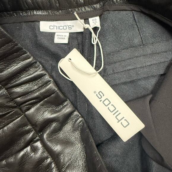 Chicos Faux Leather Cut Out Wide Leg Cropped Pants NWT Womens Size 6 Femme Edgy - Picture 9 of 11